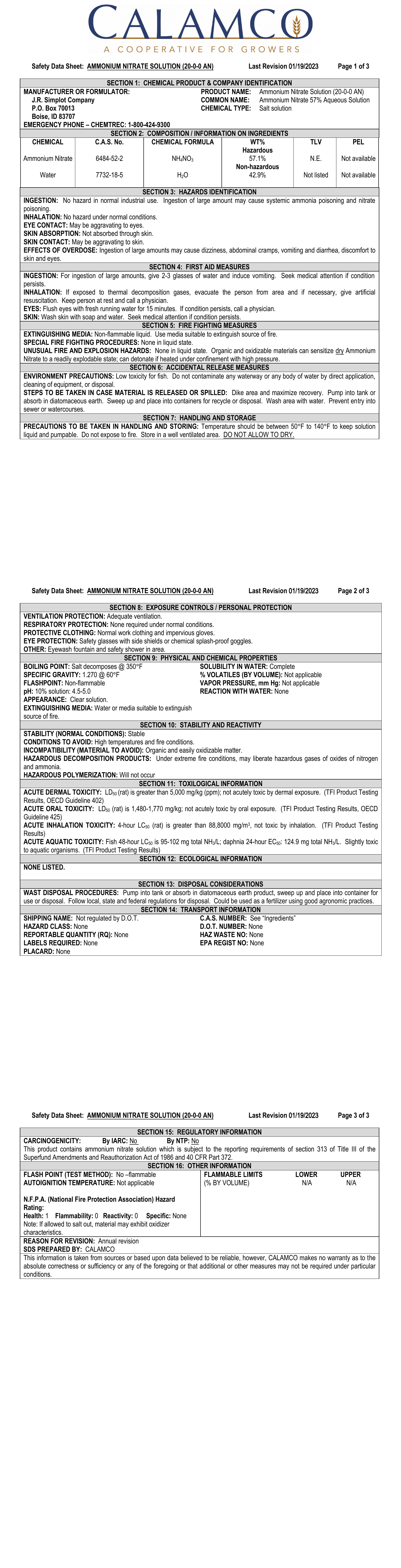 Ammonium Nitrate Safety Data Sheet