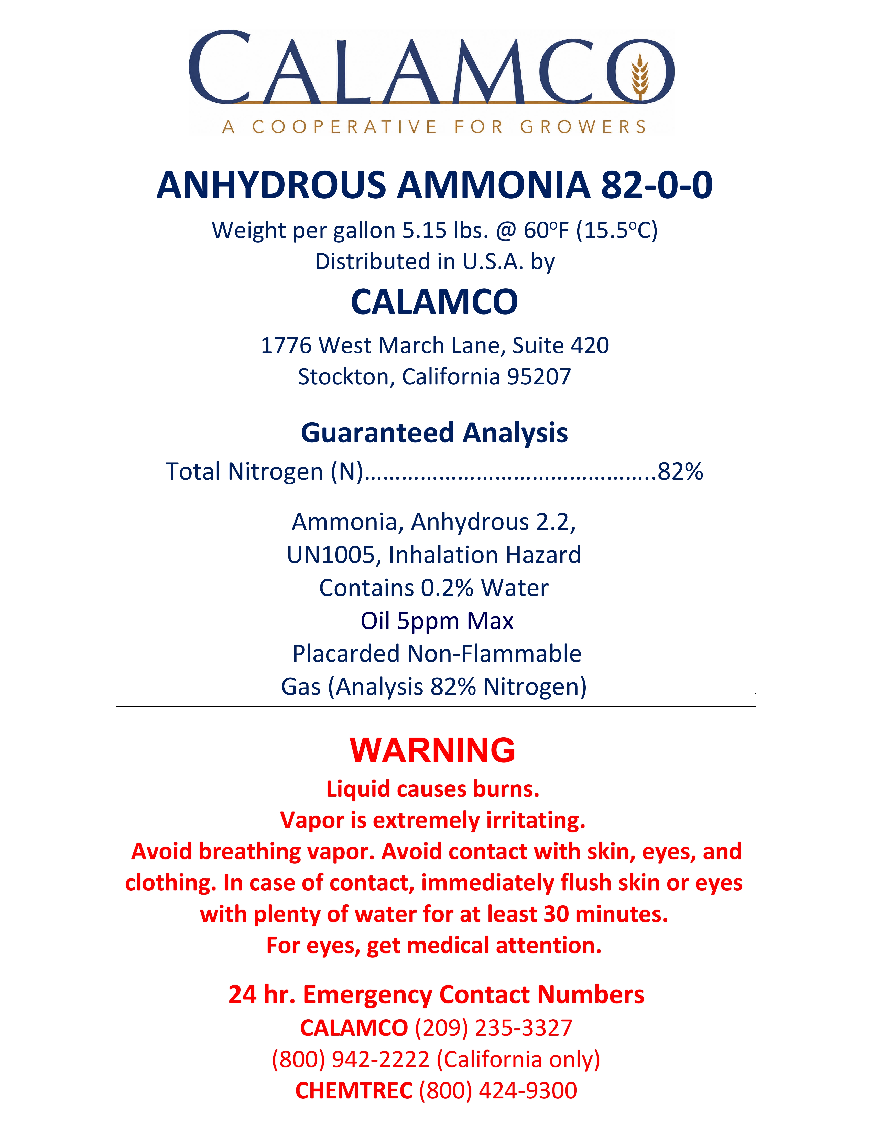 Anhydrous Ammonia Product Specification