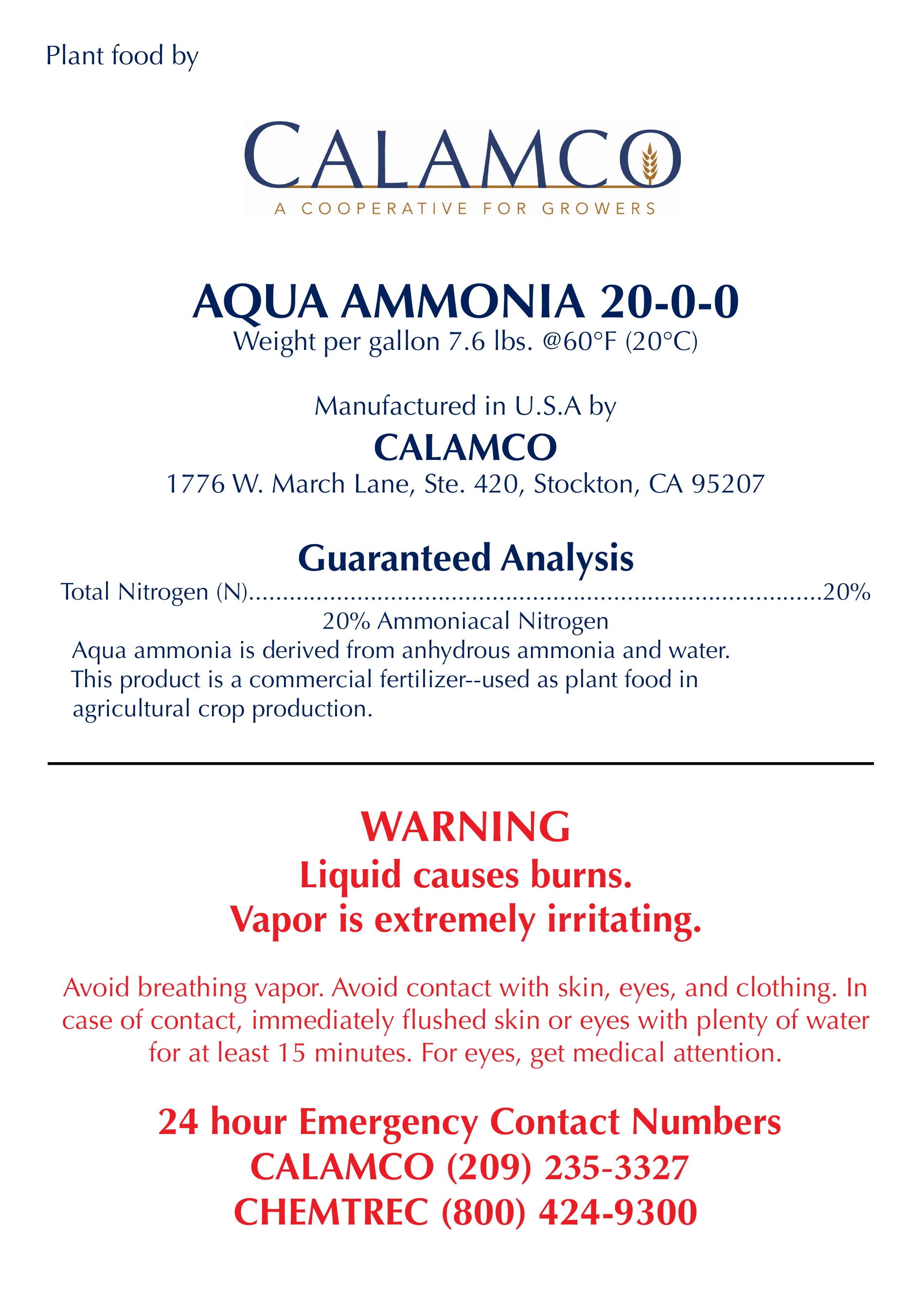 Aqua Ammonia 20-0-0 Product Specification